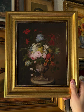 Vintage Style Flowers in Pedastal Vase Art Print Framed Size 8x10